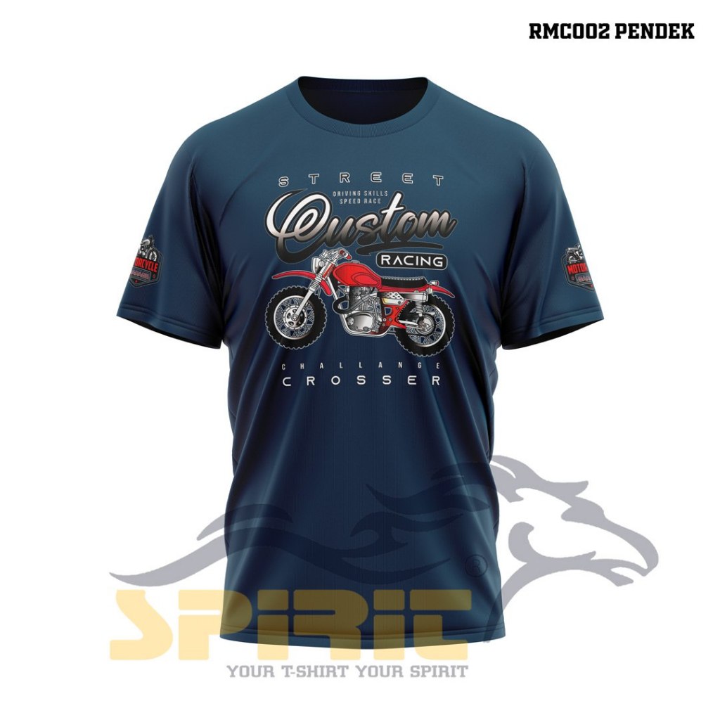 Baju Motor Custom Racing Crosser T-Shirt Pria Wanita Kaos Desain Sendiri Sablon DTF Lengan Pendek