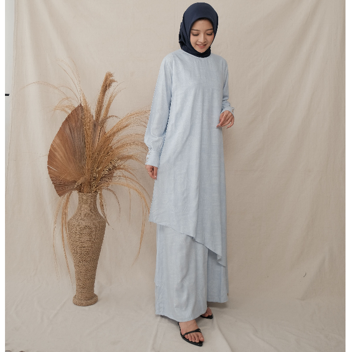 RILLEY - Gamis Elysia | Gamis Biru Wanita | Gamis Bahan Rayon Slub Adem