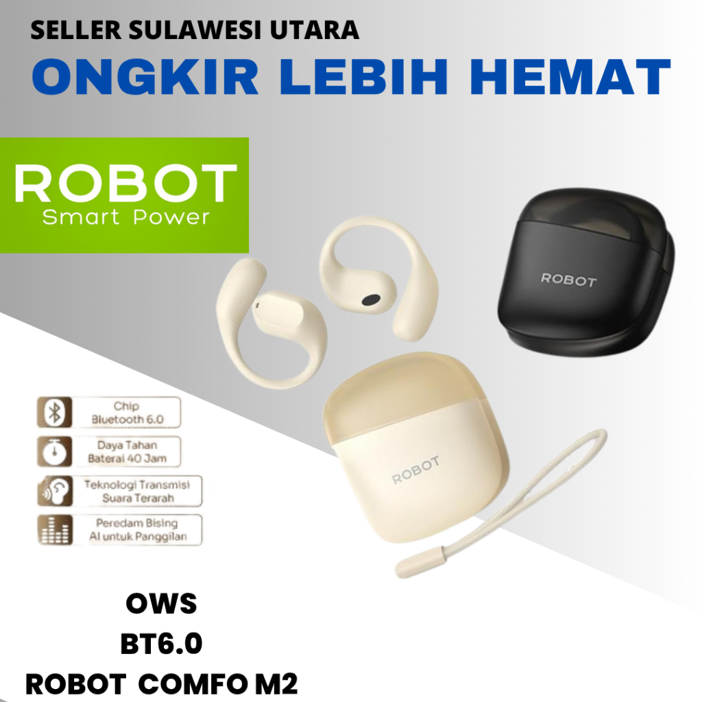 OWS SPORT EARPHONE ROBOT COMFO M2 BLUETOOTH 6.0 TWS HEADSET