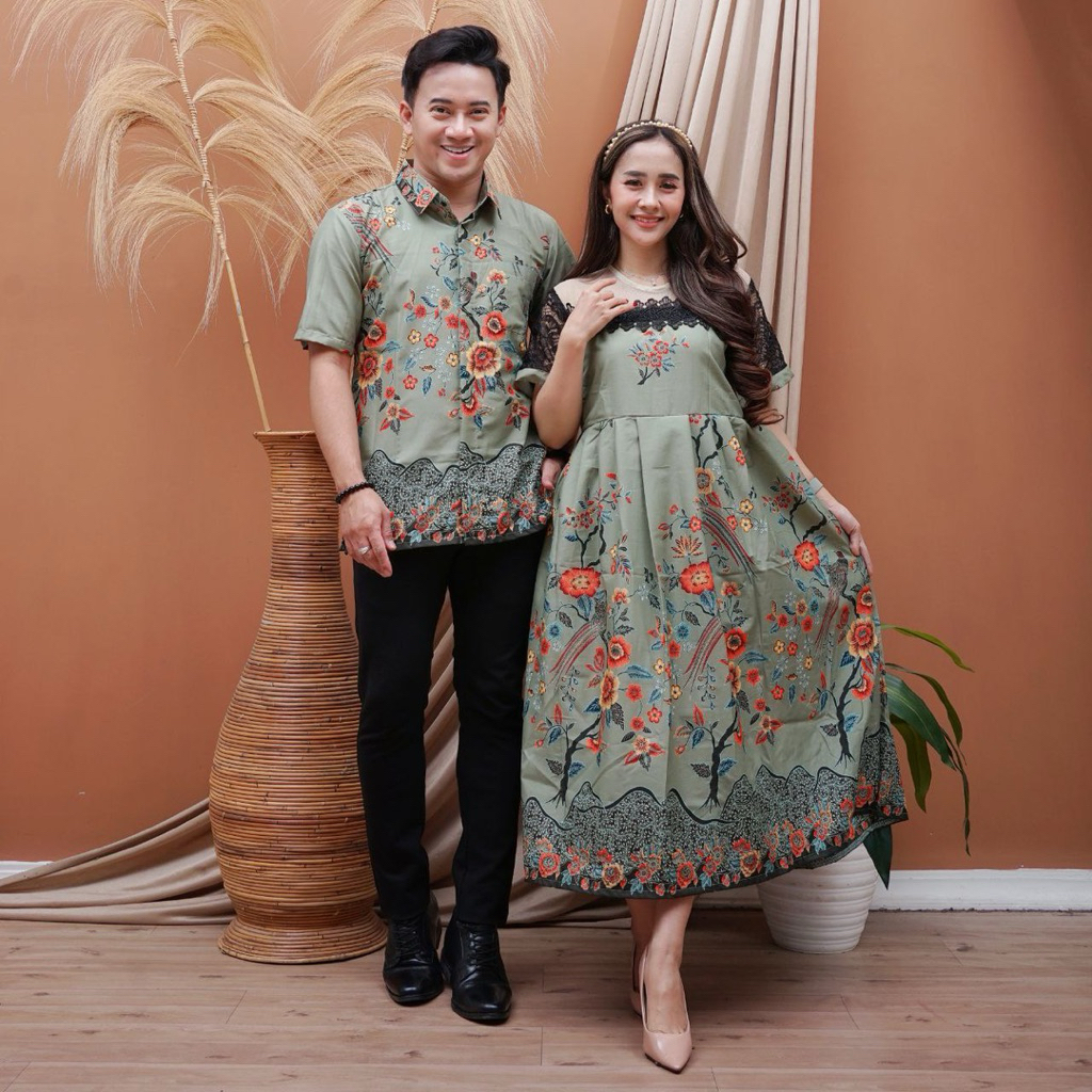 Batik couple sage green || dress natal || dress pesta modern