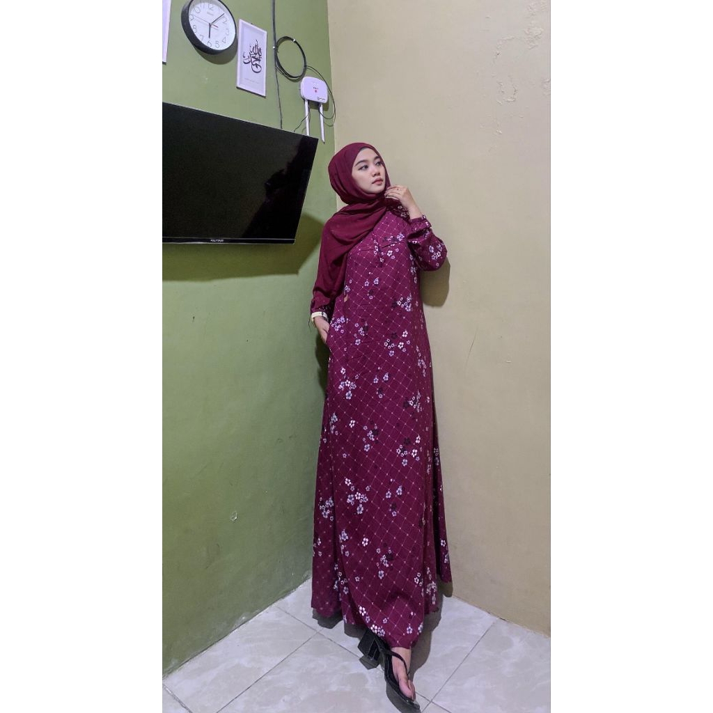 Sania Dress/ Gamis Motif Maroon