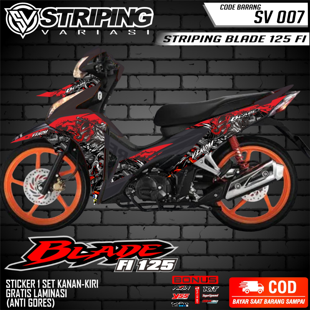 Striping Blade 125 Fi Variasi- Stiker Motor Lis Semi full Body Variasi Venom - Blade 125 FI [SV 007]