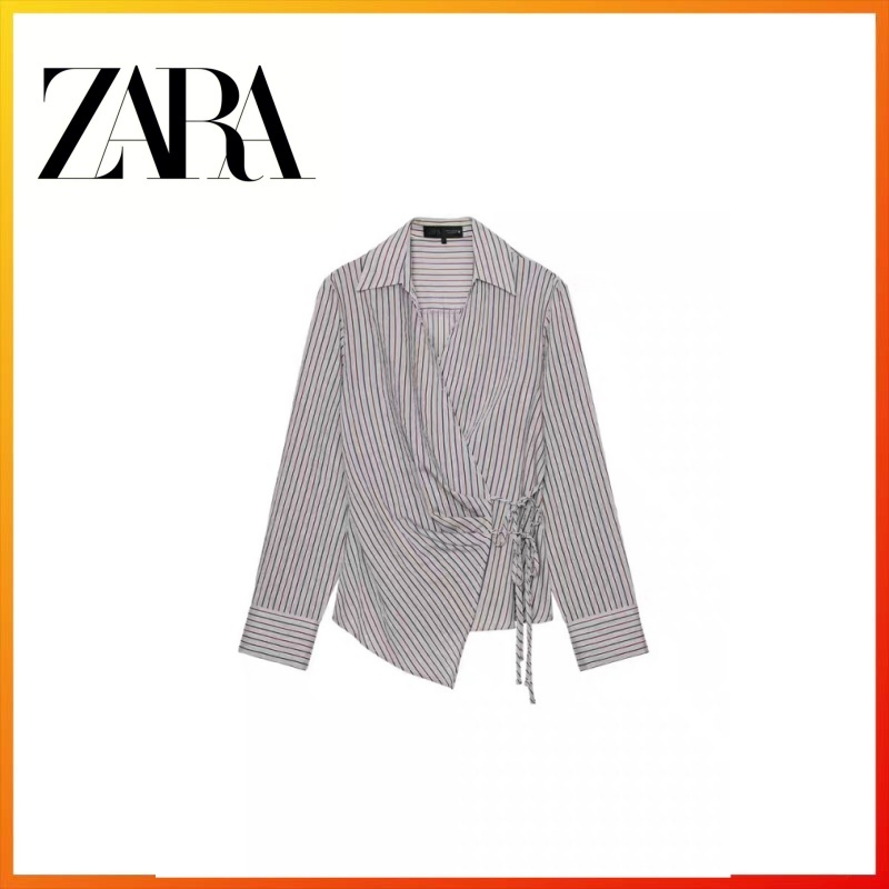 ZARA2025 Winter New Product Women's Double breasted Striped Bow Shirt 3564171 803