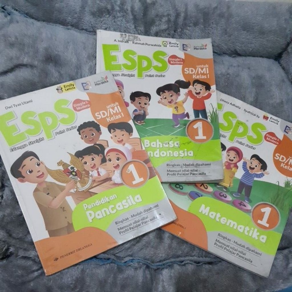 ESPS Erlangga kelas 1 SD kurikulum Merdeka Matematika, Bahasa Indonesia  dan Pendidikan Pancasila