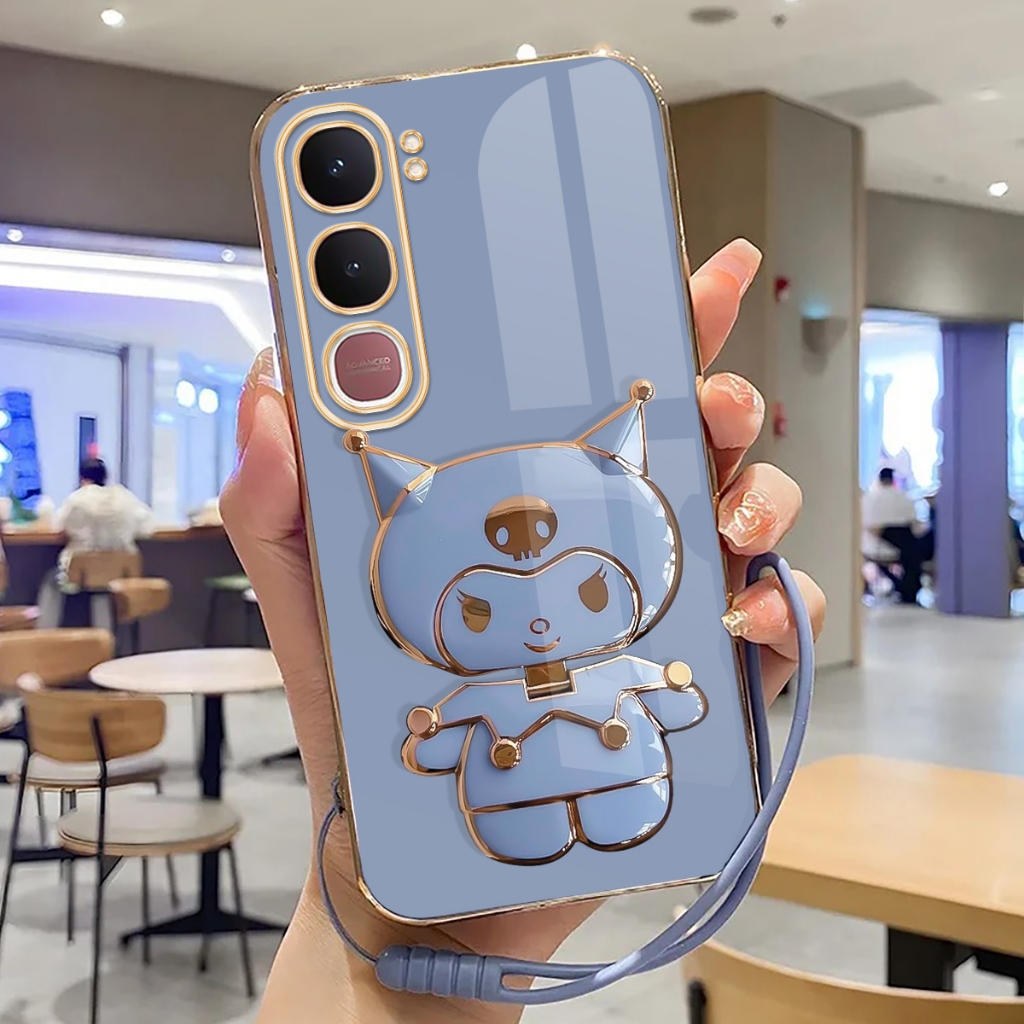 Softcase Vivo Y21D, Y31 Case Mirror Stand Kuromi Casing Plating Terbaru