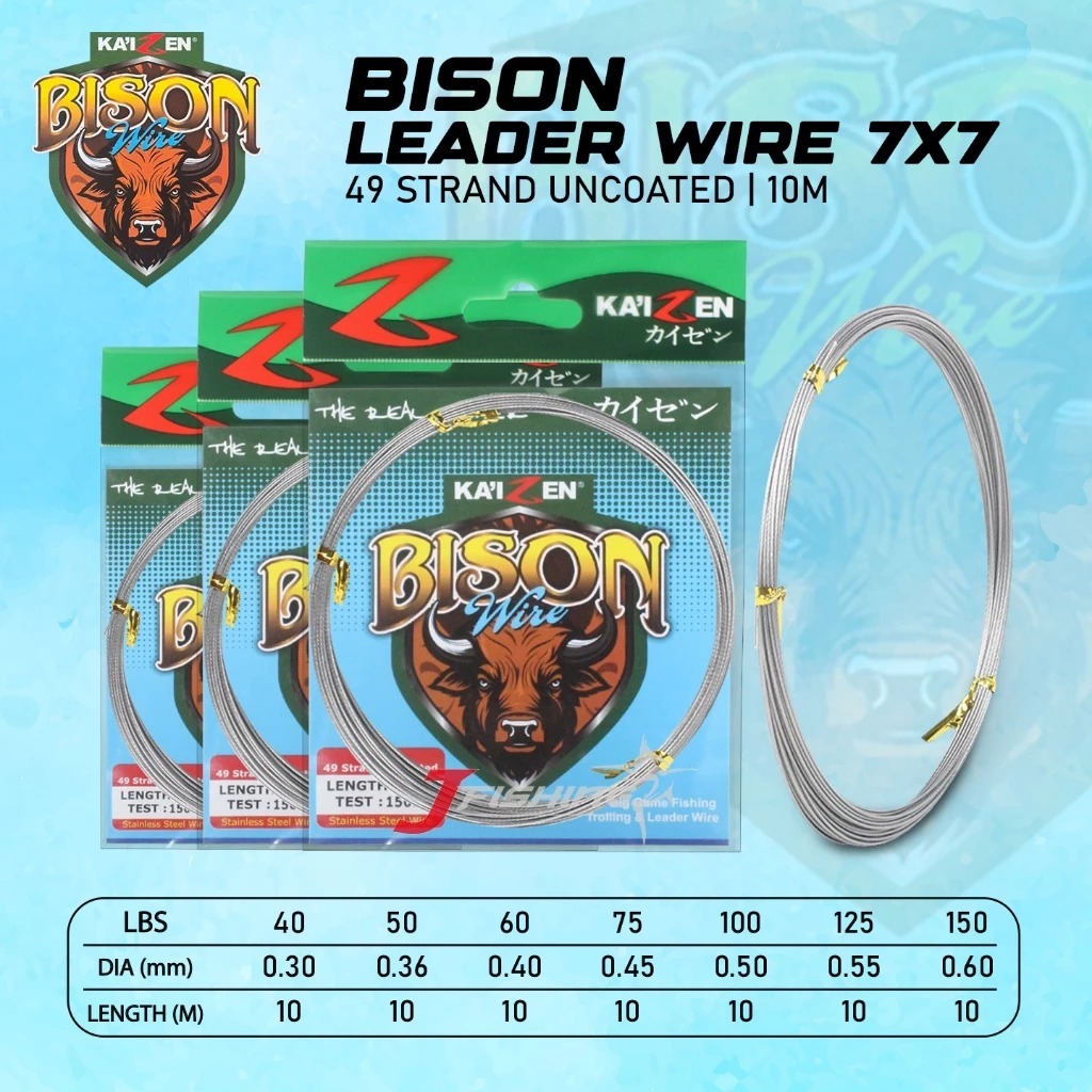 Senar KAIZEN BISON 7X7 10M | 40 - 150 Lbs | Senar Neklin | Kawat Neklin | Strand Uncoated | Kaizen