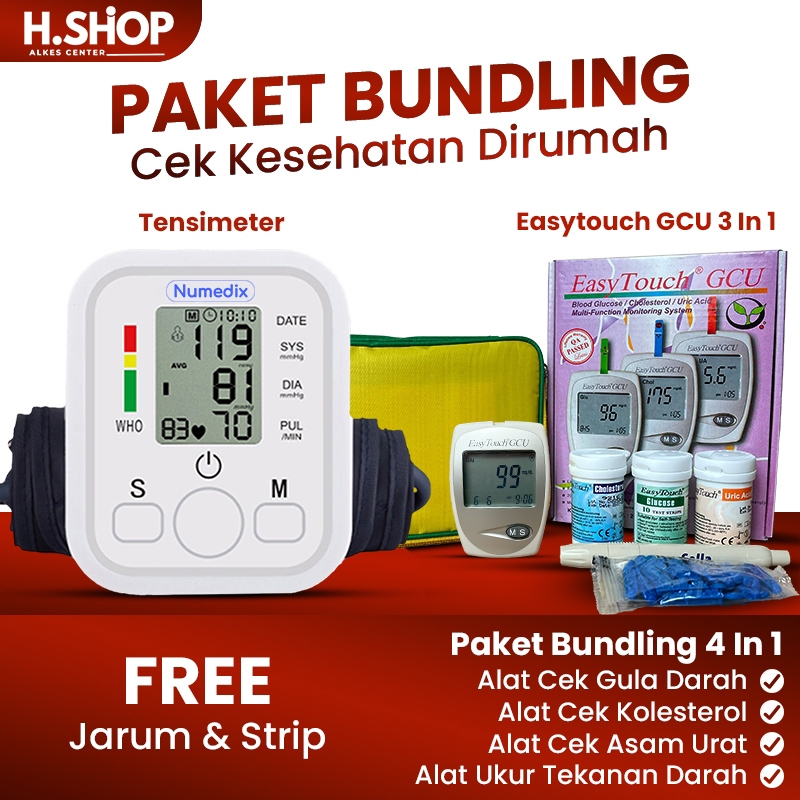 Paket Bundling EasyTouch GCU 3 in 1 Tensimeter Digital Omicron / Cek Gula Darah / Kolesterol / Asam 