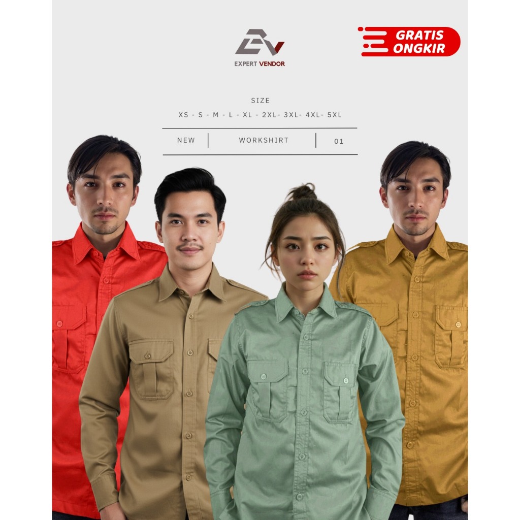 BAJU POLOS BASIC / Kemeja Lapangan/ Gunung/ Outdoor / PDL/ PDH Formal Panjang Warna Merah Cabe, Keki