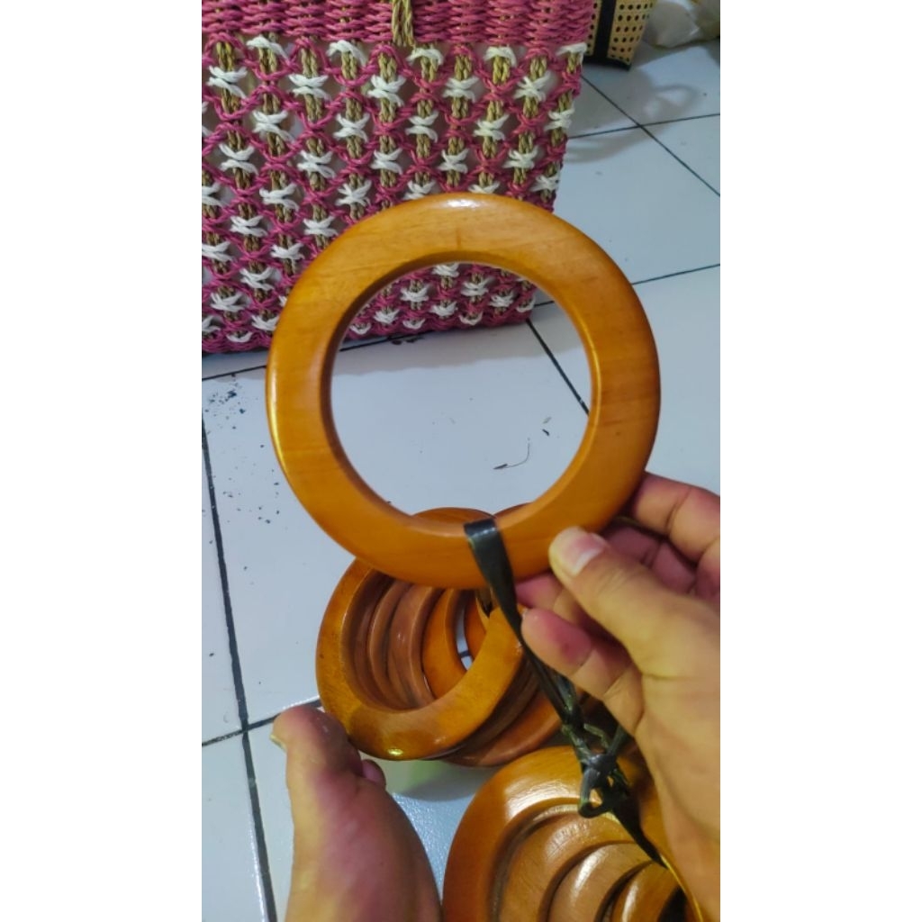 pegangan tas/handle tas ring tas dari kayu