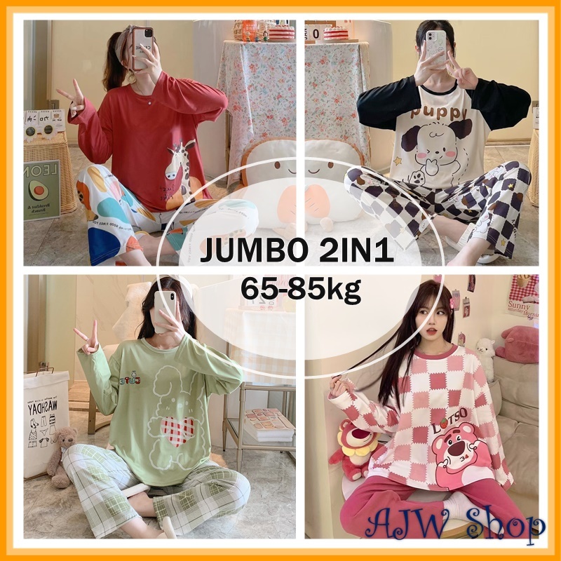 AJW [JUMBO SAMPAI BB 85Kg] Baju Tidur JUMBO Wanita Lengan Panjang Import | Baju Tidur Jumbo Lengan P