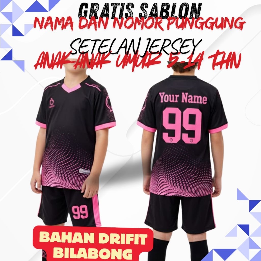 Setelan Jersey Anak Custom Nama & Nomor – Baju Futsal / Sepak Bola Anak Unisex– Bisa Desain Sendiri