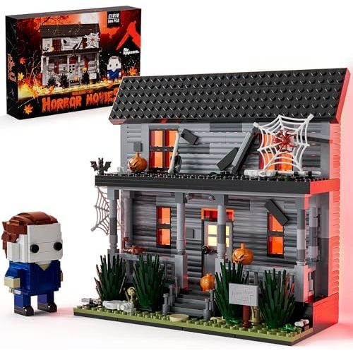 Horror Movie Figure & Haunted House Building Blocks Kits with Led Light for Halloween Decor Compati