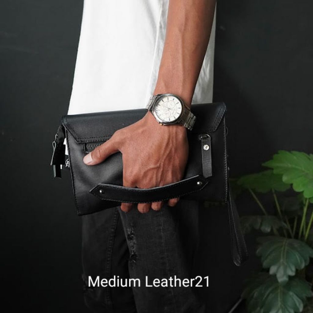 Medium Leather21 Handbag pria kulit asli Garut
