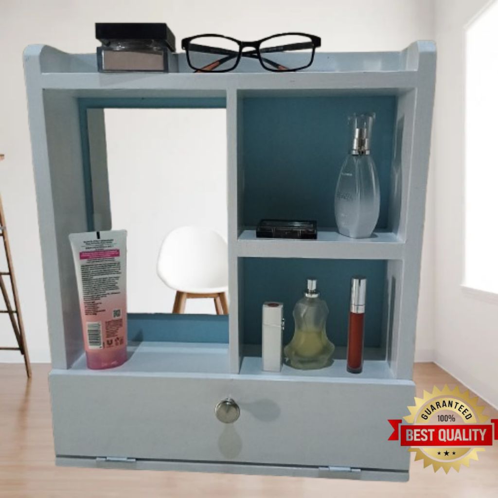 Rak Kosmetik Rak Rias Gantung Tempel Dinding Kaca Cermin Kayu