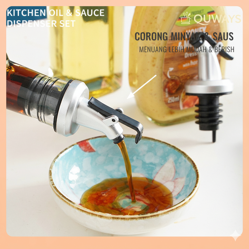 QUWAYS Tutup Botol Multifungsi Anti Tumpah - Penuang Minyak Kecap Sirup Wine Stainless Steel