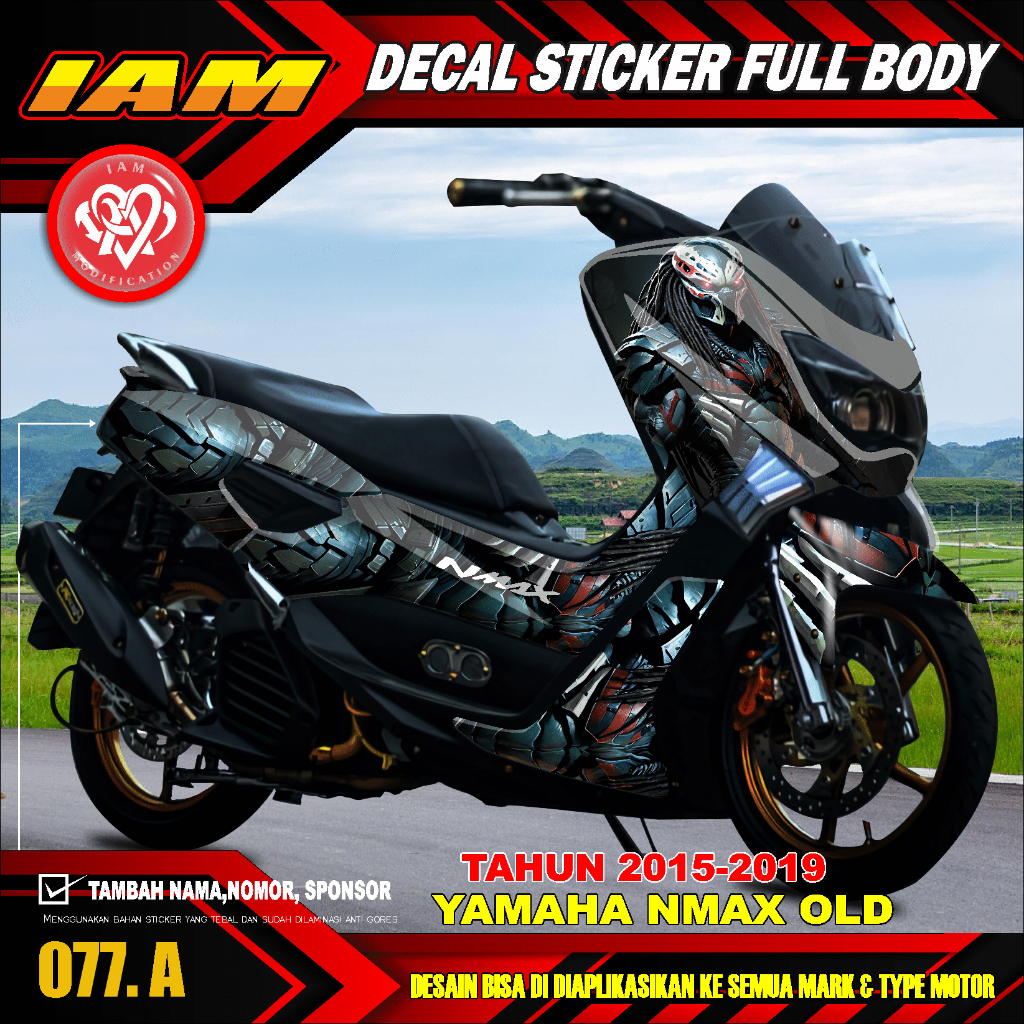 DECAL STICKER YAMAHA NMAX OLD LAMA 2016 2017 2018 2019 FULL BODY DESAIN PREDATOR - IAM 077 A