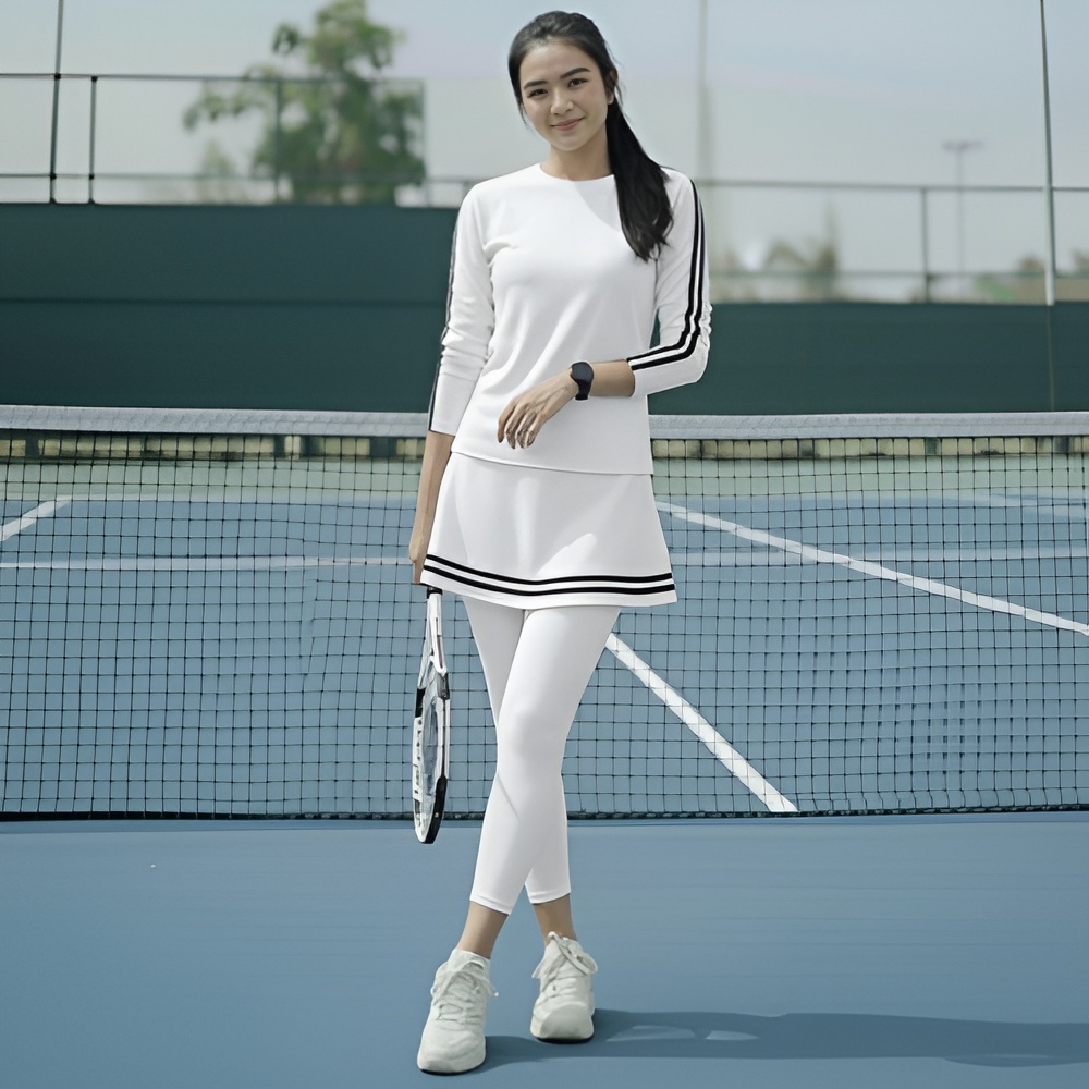 Satu Set Baju Olahraga Training Rok Celana Sport Wanita Gym Running Outfit - One Set Legging Sport T