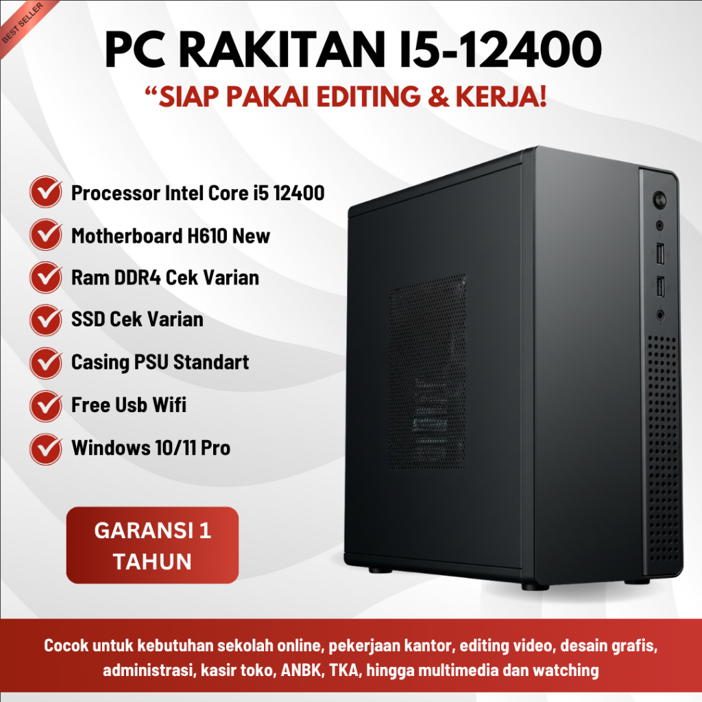PC Rakitan Intel Core i5 12400 | Ram 16 GB | Siap Pakai Editing, Kerja, dan Sekolah Online | SSD Cep