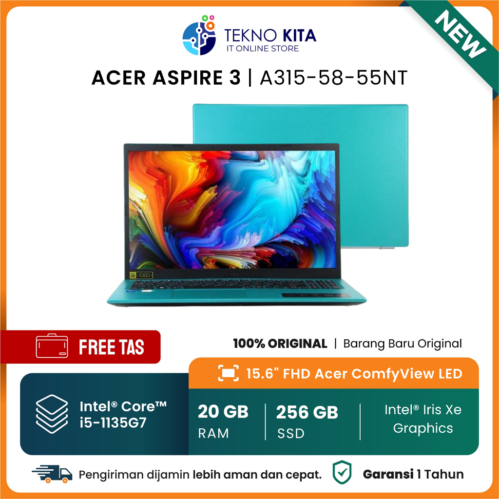 Laptop Acer Slim CORE I5-1135G7 / RAM 20GB / SSD 256GB + 1 SLOT HDD / 15.6" FHD / ELECTRIC BLUE / FR