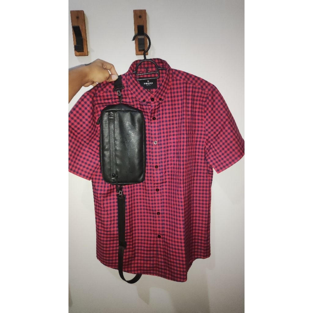 KEMEJA PREPP STUDIO GINGHAM SHIRT SS SCOOTER EDITION RED - L +WAISTBAG IKOZZI