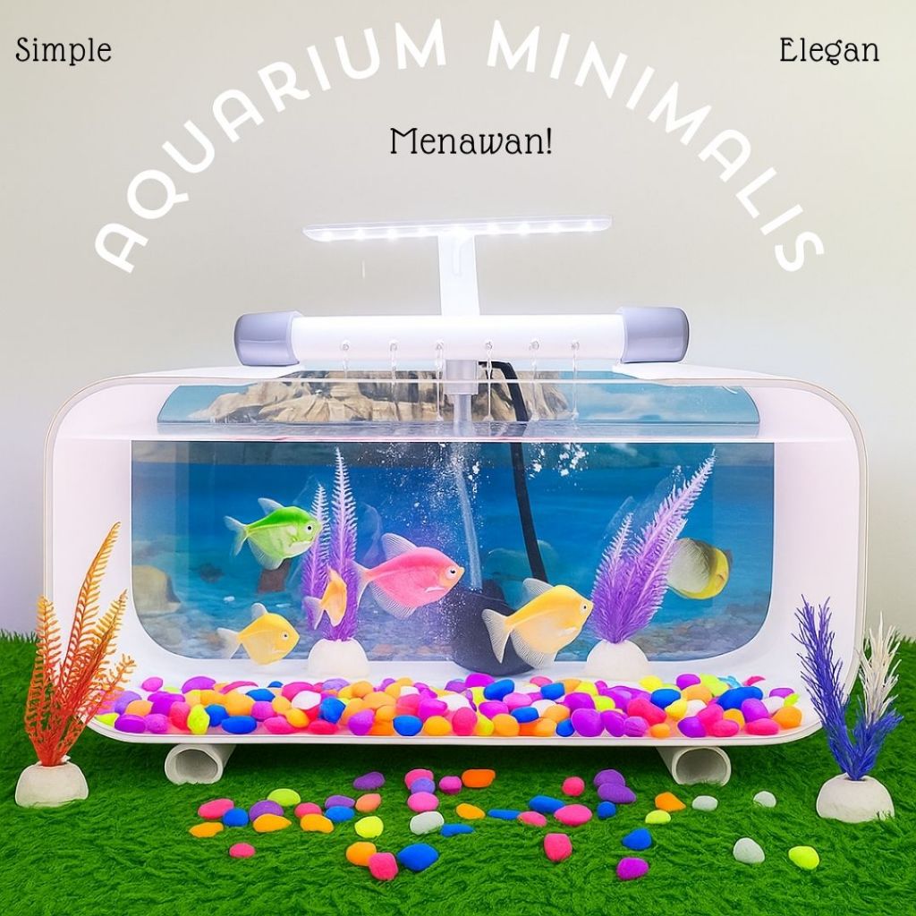 AQUARIUM AKRILIK PERSEGI 30 CM BACKGROUND PERMANEN SIAP PAKAI