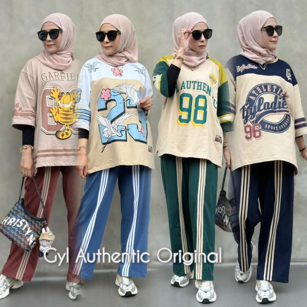 Oneset Tunik Kaos Oversize Gyl Authentic Setelan Wanita Lengan Panjang Setcel Premium Terbaru