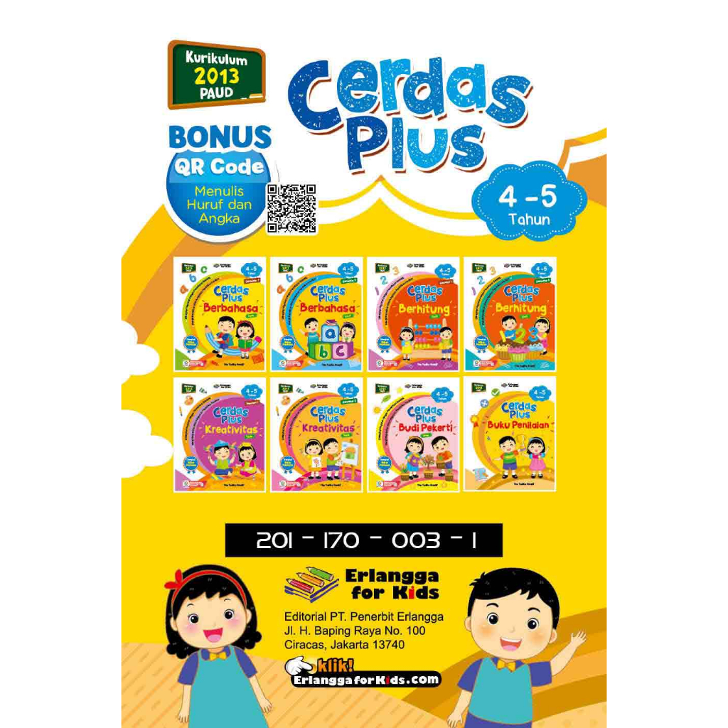 BEST SELLER ORIGINAL BUKU PAKET CERDAS PLUS USIA 4-5TH/TK/K2013 PAUD-ERLANGGA FOR KIDS