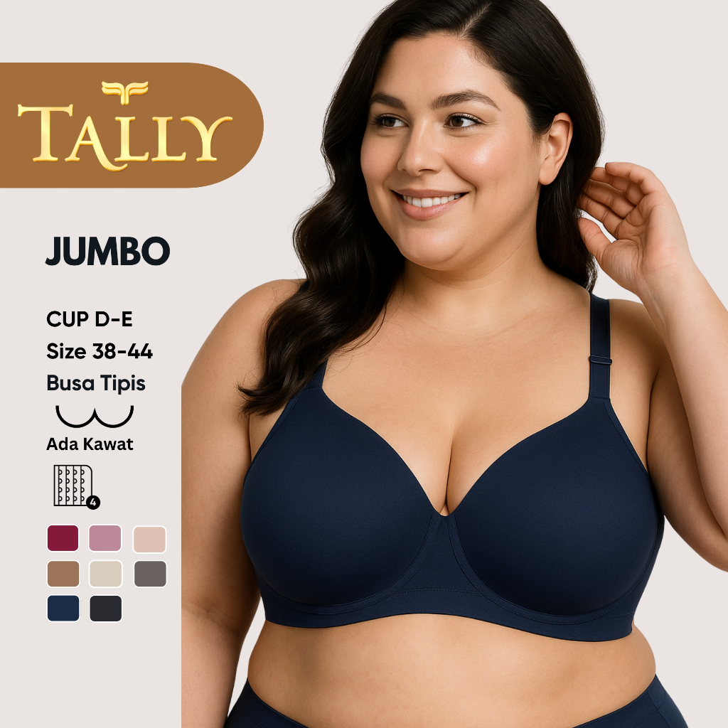 TALLY Bra Ada Kawat Busa Tipis Bahan Katun Pori Cup D - E Kait 4 Bra Cup JUMBO BH 3266 Sarwendah