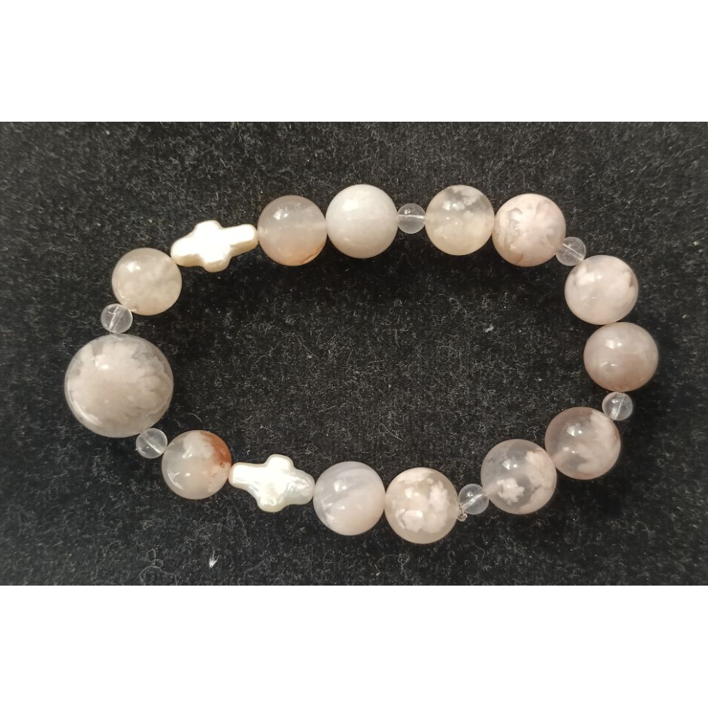 DIY, rosario flower agate mutiara asli bentuk salib