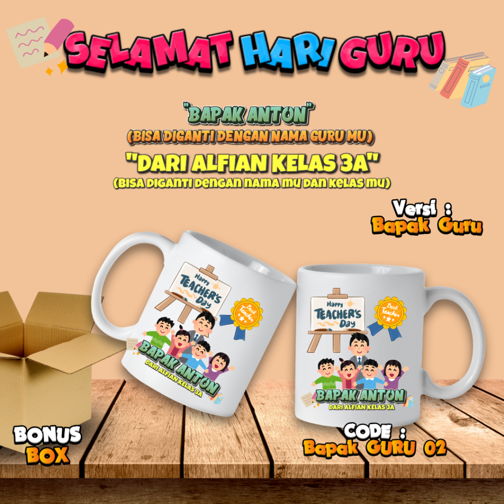 Mug Custom Hari Guru Custom Nama 340ml Desain Ibu Guru Berhijab / Ibu Guru / Bapak Guru