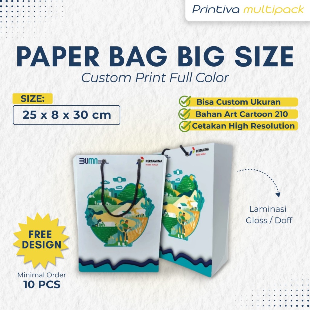 Custom Paper Bag BIG Size Cetak Full Print Laminasi/ PaperBag Kosmetik/ Paper Bag Souvenir