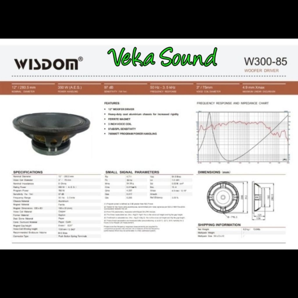 Speaker Komponen  WISDOM W 300+85/W300 85/W30085 12I IncH Wisdom W300 85 Original