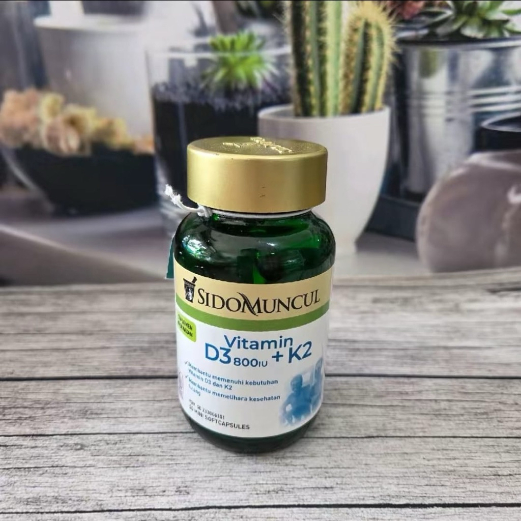 Sidomuncul Vitamin D3-800iu + K2 (HALAL) isi 50 Kaps - Suplemen Vitamin D3 K2