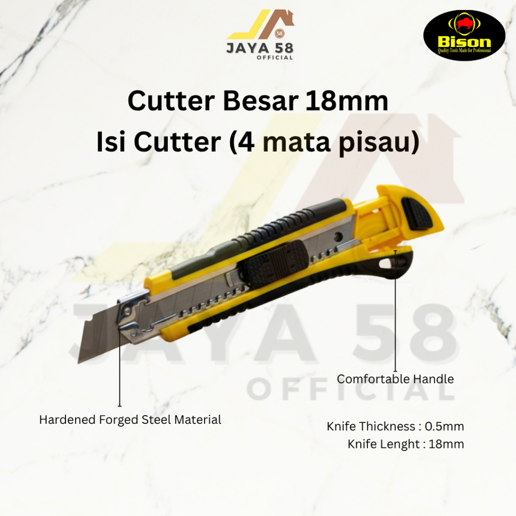 BISON Pisau Cutter Besar Heavy Duty Isi 4 pcs Mata Pisau 18 mm Utility Knife