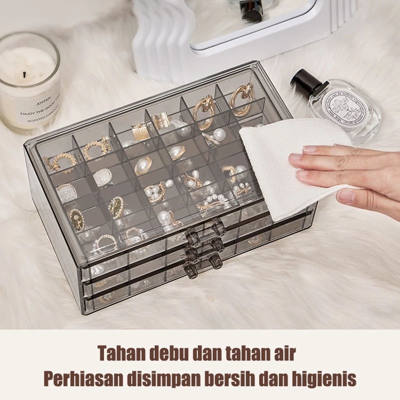 Kotak Penyimpanan Perhiasan Serbaguna 3 Susun 72 Sekat Akrilik Transparan / Display Cincin Kalung Ak