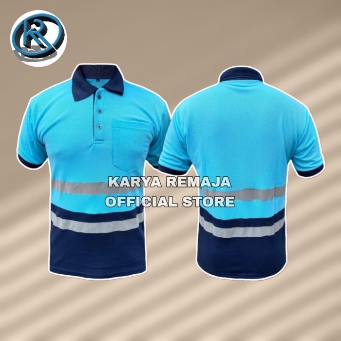 Kaos Polo Pendek kombinasi Biru Muda Double Skotlet Safety Kerah Kaos Perusahaan/Pabrik Baju Outdoor