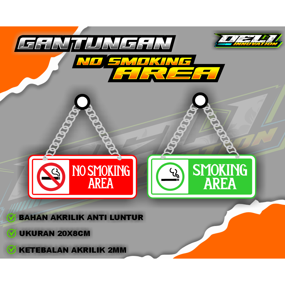 Gantungan Akrilik No Smoking/Gantungan Ukuran 20x8cm/Free Kop Kaca & Rante