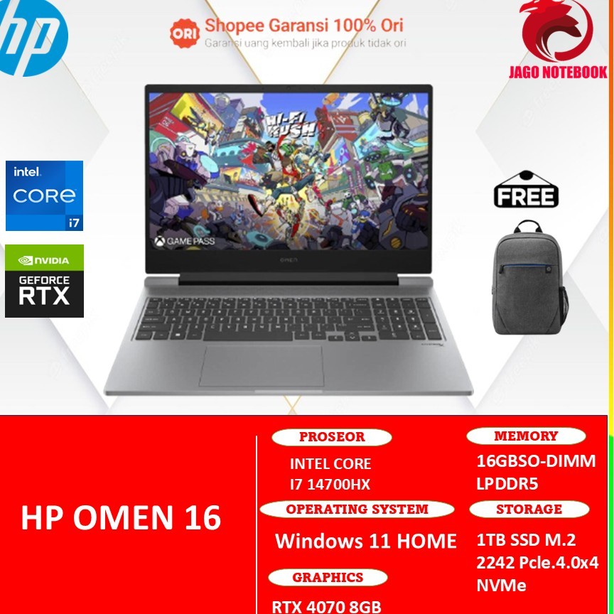 HP OMEN 16 I7 14700HX RTX4070 8GB/ 16GB 1TB W11 16.1FHD IPS 144HZ