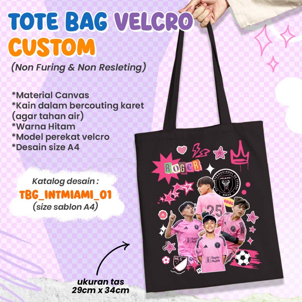 CUSTOM TOTE BAG DESAIN SEPAK BOLA INTER MIAMI / TAS CUSTOM SABLON DTF DESIGN PEMAIN BOLA/ TOTEBAG CA