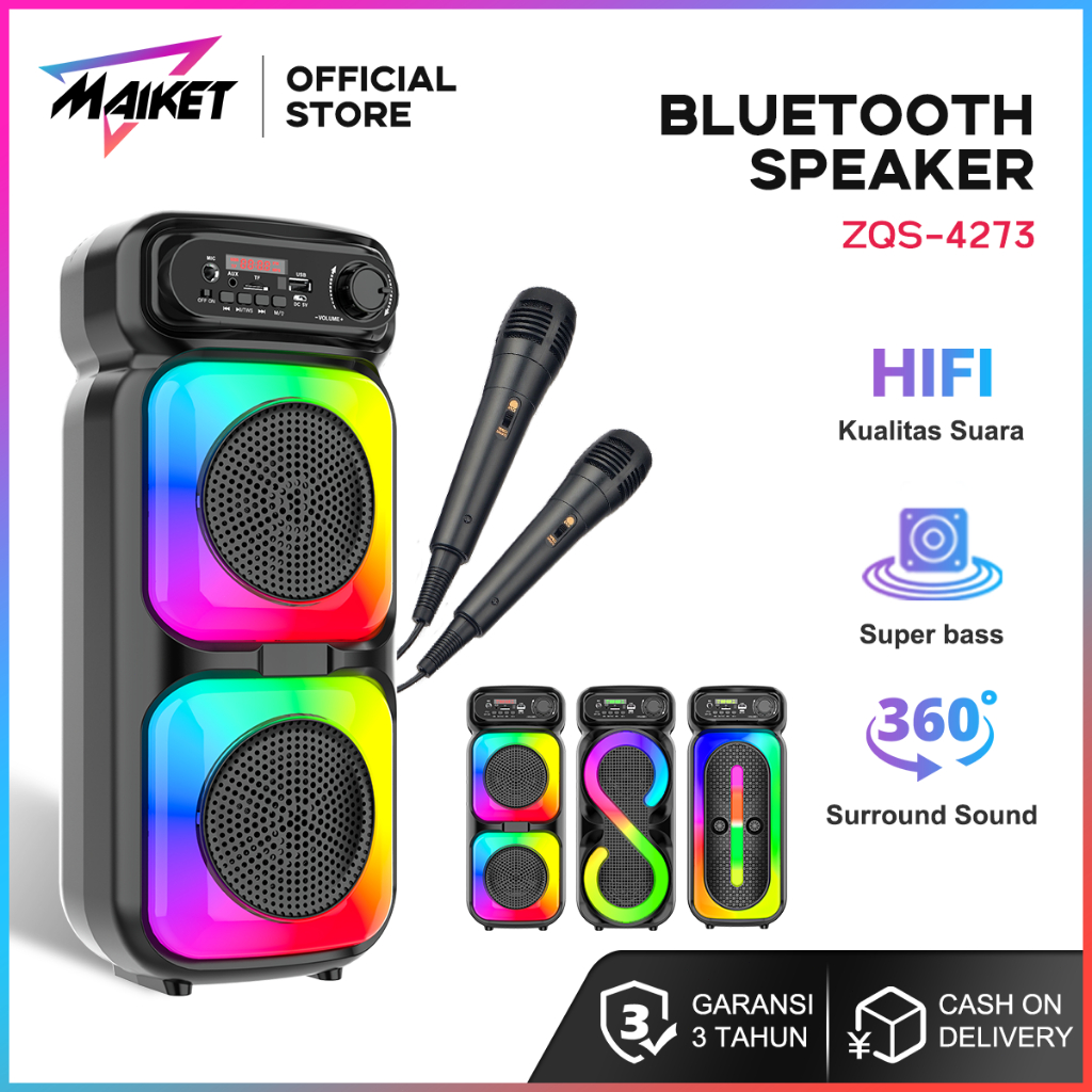 MAIKET Speaker Karaoke Bluetooth 5.3 Outdoor 10W 4 Inch Super Bass Portable Salon USB/FM/AUX/RGB