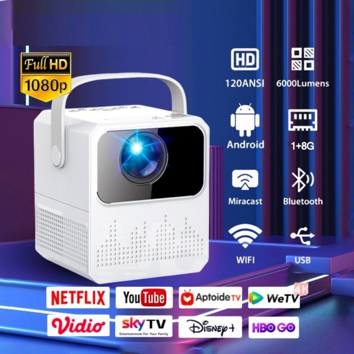 T2mini Proyektor Android 1080P TV Proyektor Mini Portable Home Theater Smart Proyektor