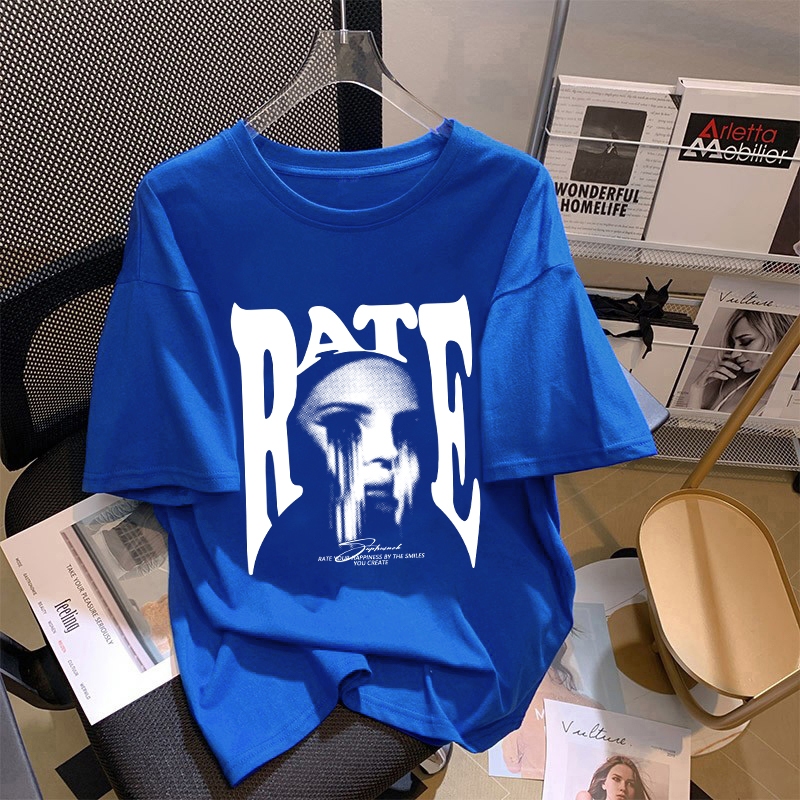 Lovful - Baju kaos oversize wanita kece | "RATE" blur t shirt motif | Baju atasan wanita kekinian le