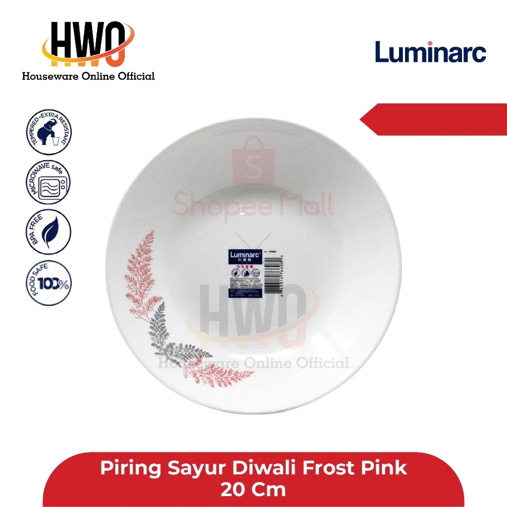 Luminarc Piring Sayur Diwali Frost Pink 20 Cm