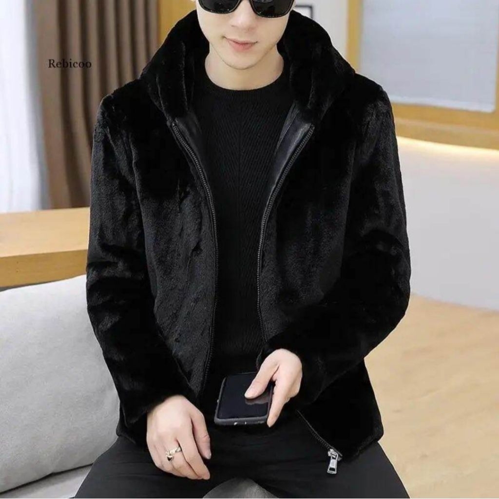 Jaket Bulu bulu kucing pria Jaket Pria Musim Dingin Jaket Korea Tebal Hangat