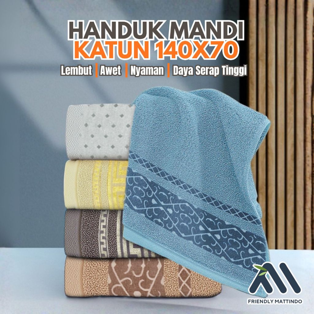 Handuk Mandi Motif Bordir Gold Katun Lembut Ukuran Besar 70x140cm Cepat Kering Premium MJ-1E/1F/1G