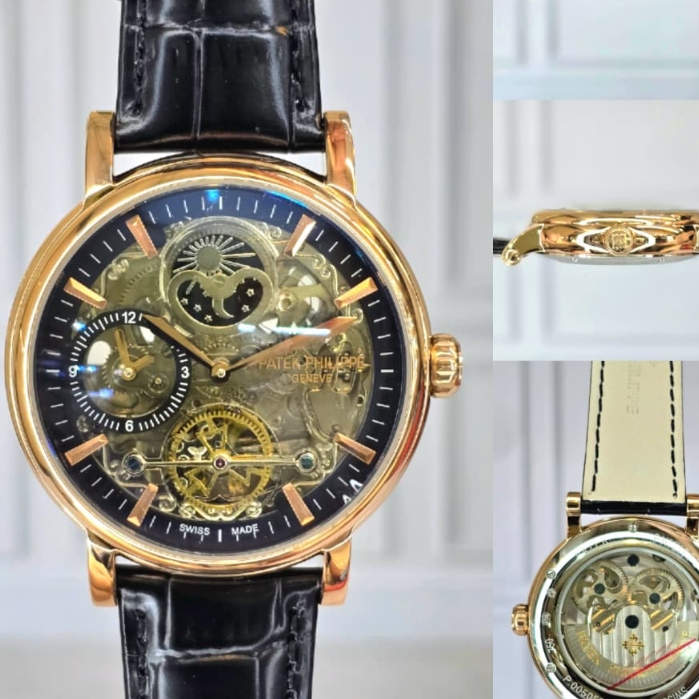 Patek Philippe Skeleton Moonphase Automatic Movement Rose Gold Dial Super Quality