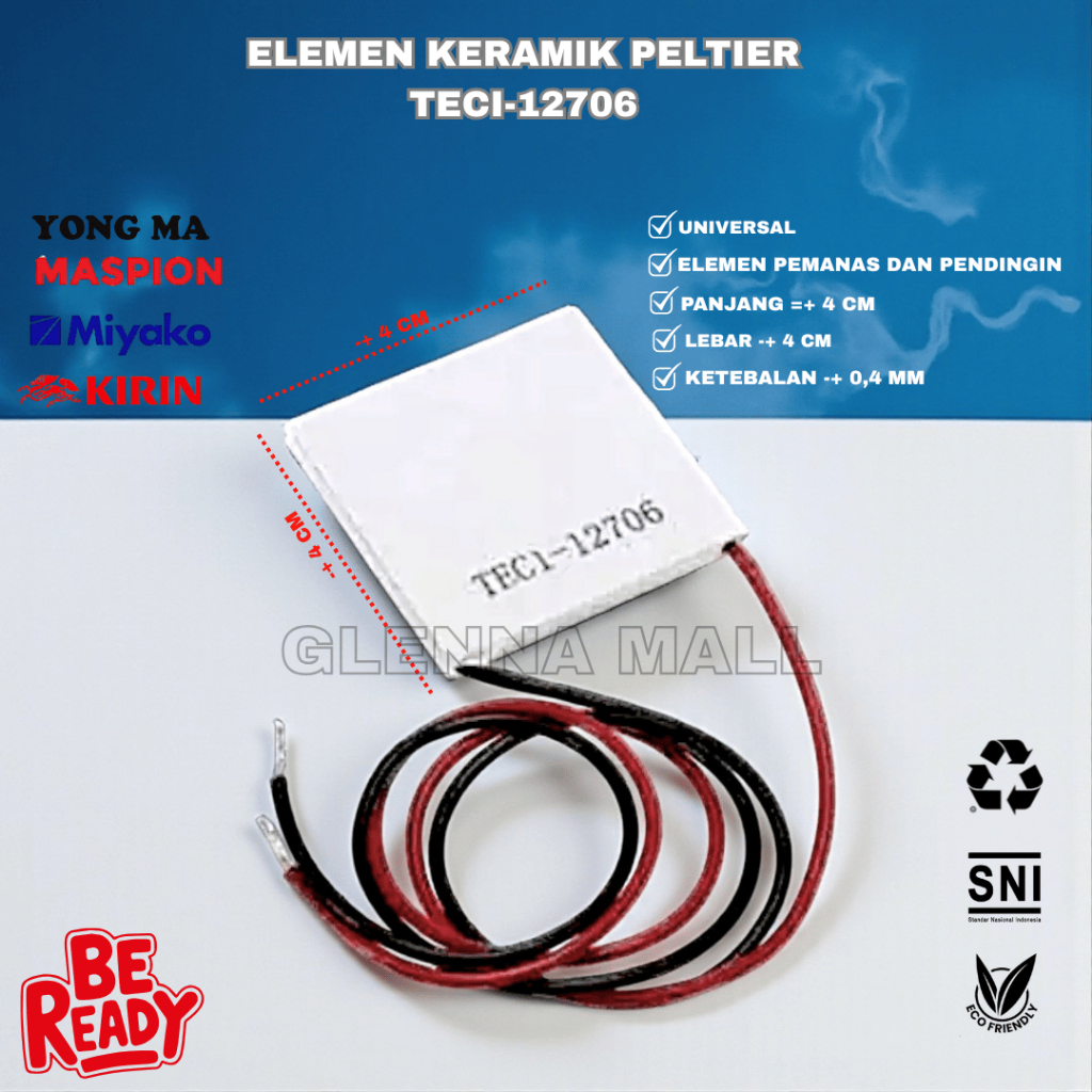 ELEMEN PELTIER TEC1-12706 PANAS DINGIN / MODUL PENDINGIN DAN PEMANAS UNTUK DISPENSER & KULKAS MINI