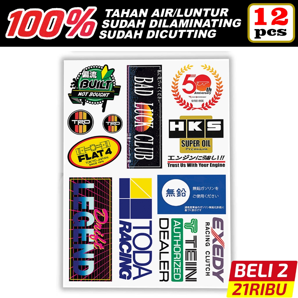 Stiker Mobil JDM Premium 12pcs – Vinyl Tahan Air, Anti Luntur, Laminating & Dicutting Presisi