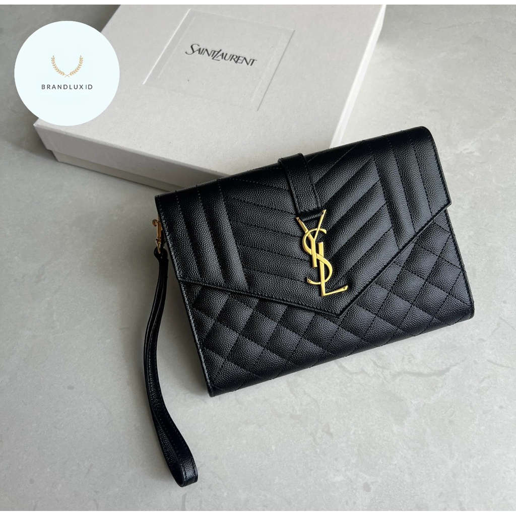 YSL monogram clutch with wristlet in mix matelasse Black GHW