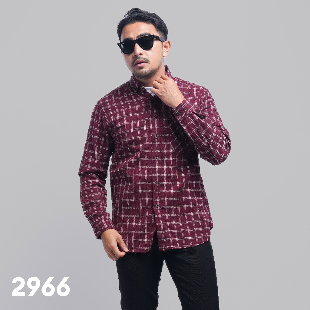 PAKAJI Kemeja Flanel Pria Lengan Panjang Merah Garis Putih Kemeja Pria Flanel Pria Kemeja Panjang 29